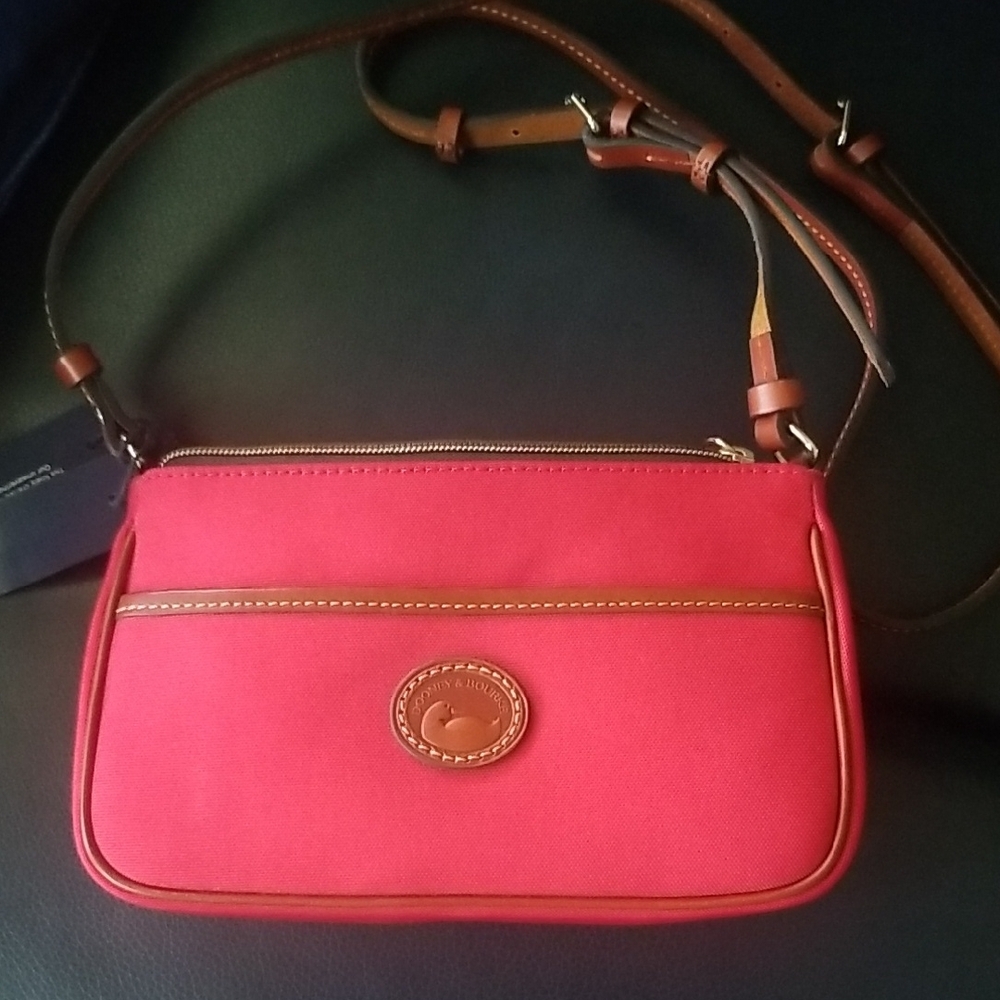 Dooney & Bourke Red Canvas Crossbody with Brown Leather Trim